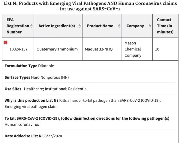 EPA Approved List of COVID-19 Products