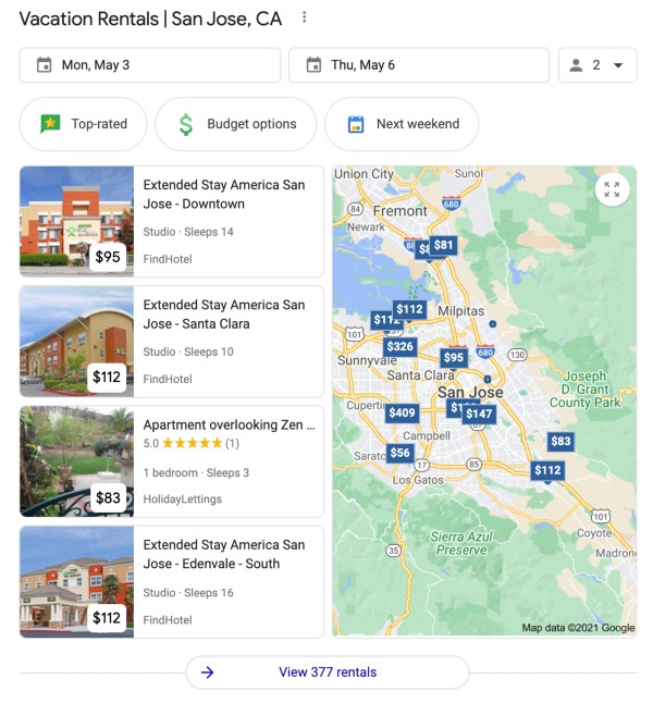 Google Vacation Rentals feature