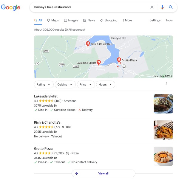 Local Search Results with Map Pack