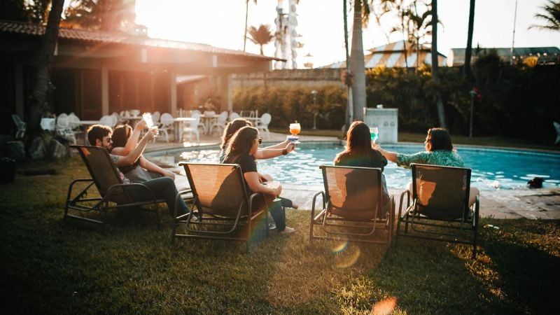 Group of friends near pool